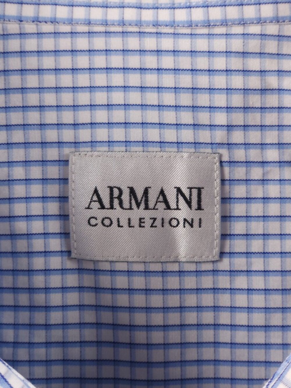 Armani Collezioni Check 18 Cotton Blue Mens Pocket Button Up Elegant Long Sleeve - Picture 9 of 16